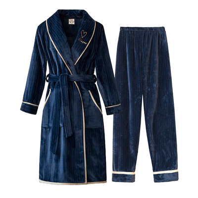 男士睡袍长款秋冬季珊瑚绒女浴袍