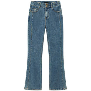 [森柔牛仔]森马牛仔裤女高腰长裤显腿长秋显瘦拼接喇叭裤时尚百搭