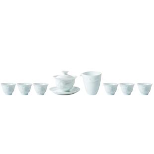 红官窑醴陵陶瓷盖碗功夫茶具套装中式泡茶杯家用高档送礼年年有余