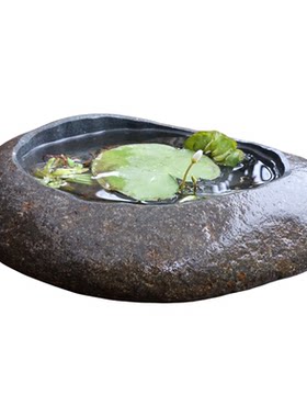 天然石头鱼缸铜钱草专用盆野生菖蒲鹅卵石花盆原生态简约花器大号