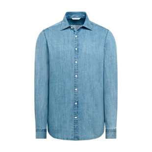 26早春新品SUITSUPPLY中蓝色棉牛仔衬衫