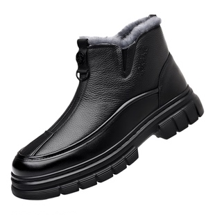 奥康冬季加绒保暖棉鞋男款商务休闲皮鞋男士真皮中老年爸爸雪地靴