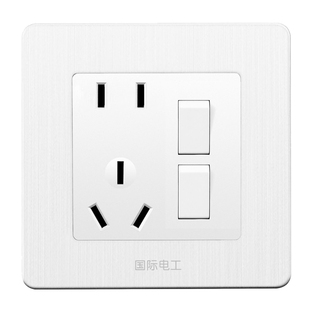 86暗装国际电工二开五孔双控两开五孔双联2开5孔墙壁电源插座开关
