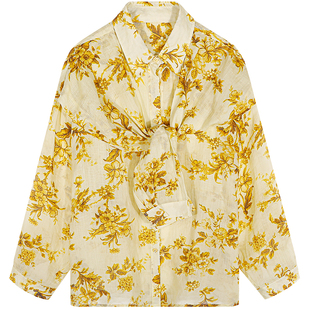 落落狷介今年流行的女装上衣2025年新款夏季长袖苎麻衬衫宽松印花