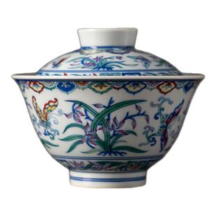 富玉窑官方陶瓷盖碗景德镇手工青花玲珑斗彩泡茶二才盖碗单个大号