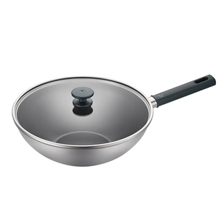 德国双立人钛炒锅无涂层不易粘炒菜蒸笼深煎锅电磁炉Silver银光钛