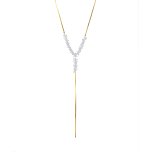 春夏麦穗项链女气质黄金锁骨链长流苏金包银毛衣链纯银莫桑钻吊坠