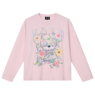 MEDM 骷髅小熊藤蔓花朵印花圆领休闲长袖T恤潮流舒适男女上衣春夏