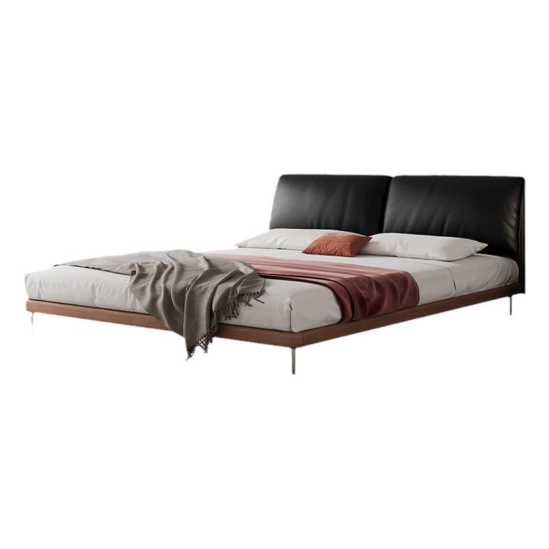 奥古斯特黑色软包真皮床主卧家用意式极简豆腐块大象耳朵双人床