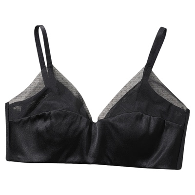 TANG TOWN 真丝缎面三角杯法式薄款无钢圈桑蚕丝拼网纱文胸内衣女