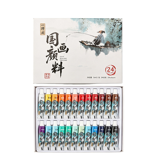 一得阁国画颜料初学者套装12色24色中国画用品工具全套水墨画入门高级工笔画材料小学生儿童毛笔国画全套