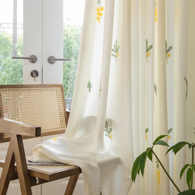 儿童房半遮光绣花窗帘现代简约卧室客厅遮阳轻奢隔断帘少女风阳台