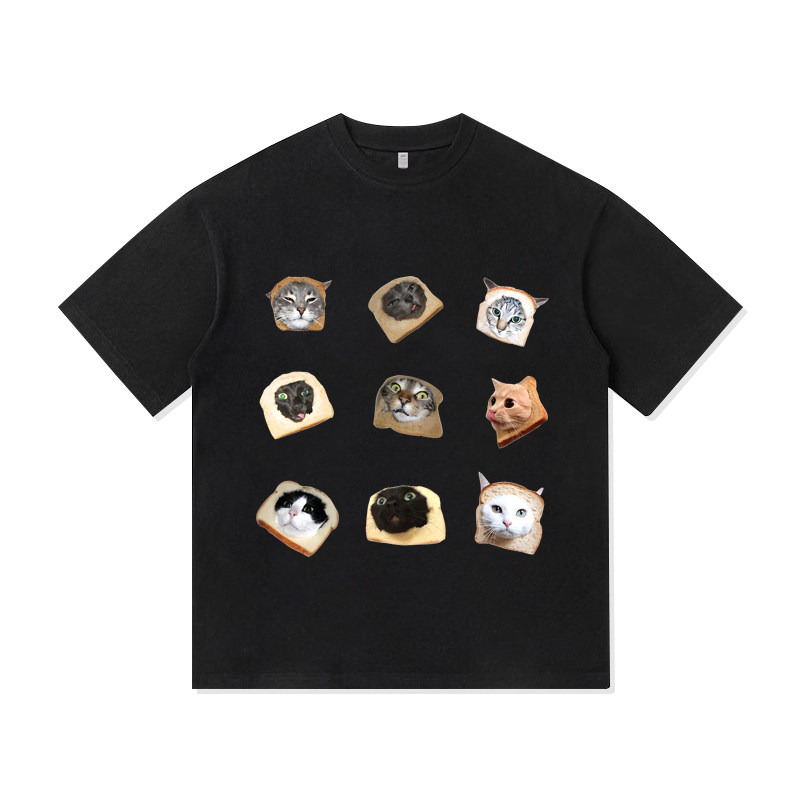 吐司面包哈基咪猫猫小众设计美式纯棉短袖夏季T恤衫男装情侣上衣
