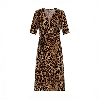 性感豹纹V领2026夏季新款连衣裙