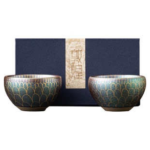 敦煌研究院莲境窑变彩对盏套装博物馆文创礼品茶具套装父亲节礼物