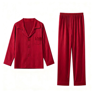 猫人高级感红色冰丝睡衣女春秋季情侣结婚新婚长袖家居服套装礼盒