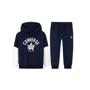 【自营】匡威儿童装男女童套装冬季新款中大童假两件卫衣卫裤加绒