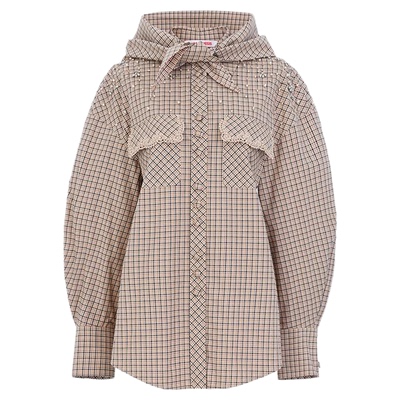 ORAGENESIS格纹刺绣珠饰衬衫