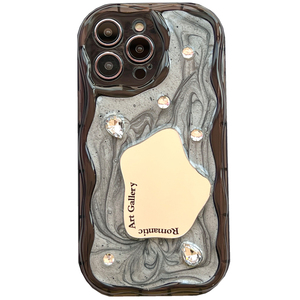 水墨晕染几何镜面适用iphone14pro苹果15手机壳11水钻12pro补妆13promax高级感全包镜头防摔保护套网红小众女