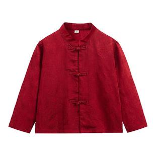 宝宝周岁衣服男童新中式生日礼服春夏款唐装长袖幼儿园演出服红色