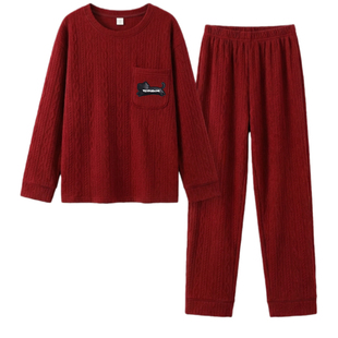 红色睡衣男童秋冬季海岛绒大童12岁男孩薄绒保暖珊瑚绒家居服套装