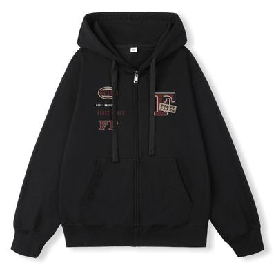 黑色赛车logo开衫印花卫衣男女