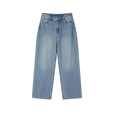 MIIINE直筒怀旧风格钻闪蓝牛仔裤