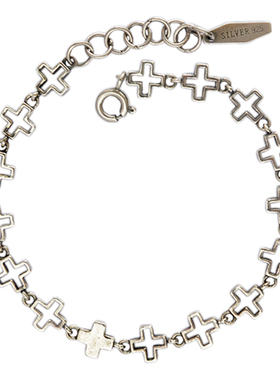 无怯纯银十字架女个性潮酷手链