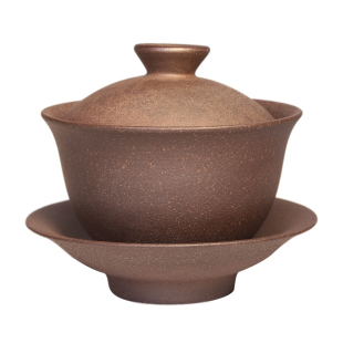 台湾陶作坊老岩泥盖碗 软化水质大号泡茶碗 岩矿三才盖杯古朴茶具