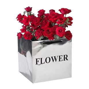 花店鲜花手提袋花束包装袋网红花艺礼品袋正方形插花蛋糕花盒袋子