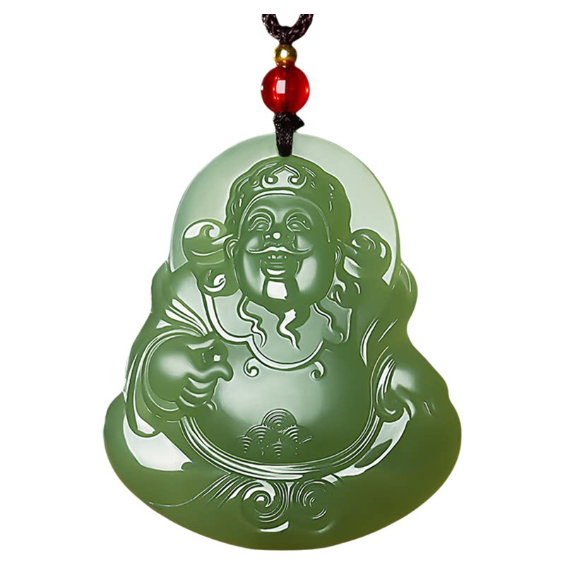天然新疆和田玉青玉财神吊坠挂件