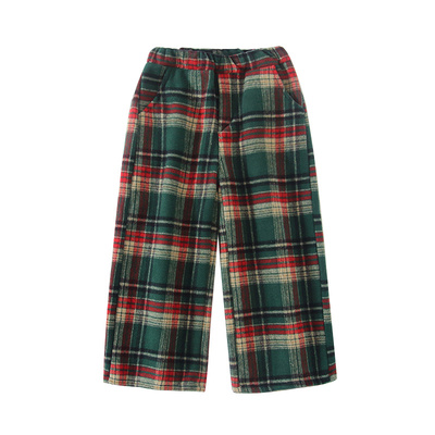 男童冬装加绒加厚格纹裤子年服