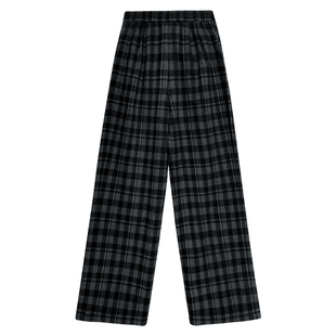 黑灰格子裤女秋2025新款高腰垂感慵懒复古休闲直筒羊毛窄版阔腿裤