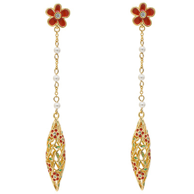 LAMUANA核桃花复古耳环小众设计长款耳饰耳坠蛇年耳钉女68462