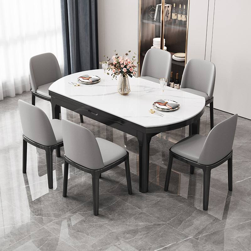 轻奢岩板餐桌椅组合圆桌跳台现代实木伸缩小户型可变简约家用折叠