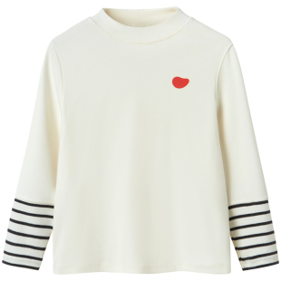 小番薯儿童秋新款条纹长袖T恤女童半高领打底衫男童卫衣白色上衣