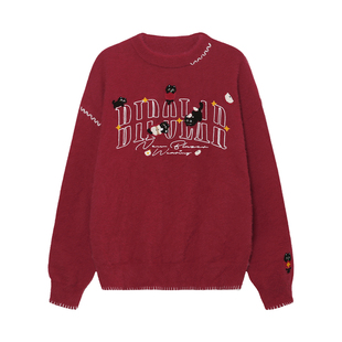 BIPOLAR【圣诞限定款】苹果猫毛巾绣圆领毛衣红色宽松上衣百搭款