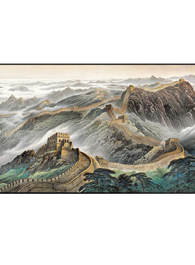 万里长城山水图自粘鸿运当头壁画