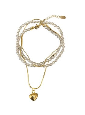 高级感爱心吊坠珍珠双层项链配饰