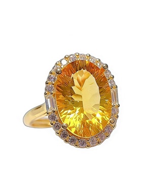 先鉴后发925银天然黄水晶戒指