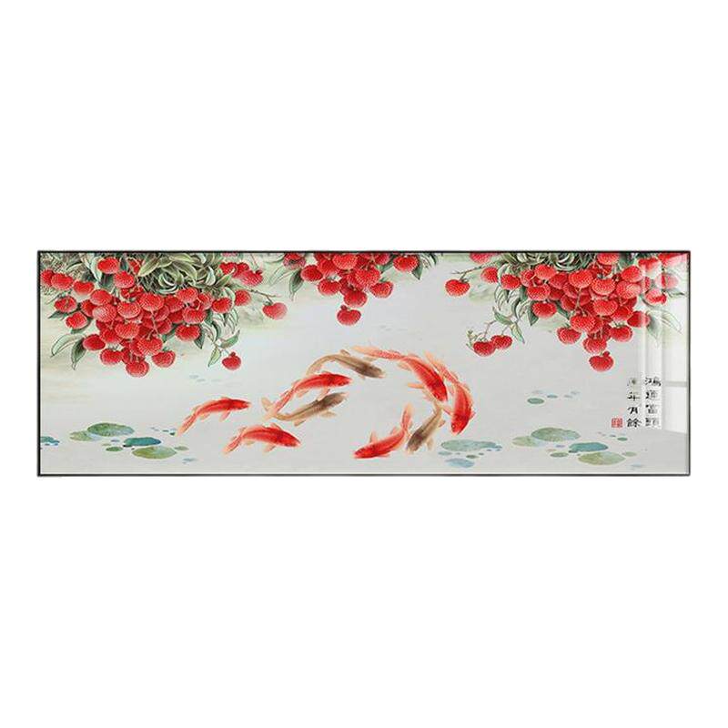新中式鸿运当头荔枝九鱼图客厅装饰画沙发背景装饰画卧室横幅横版