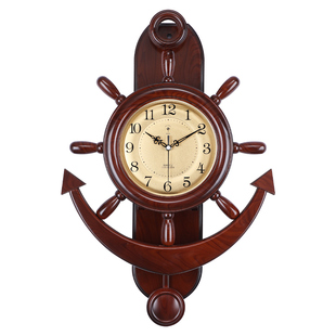 北极星舵手挂钟客厅家用静音钟表创意个性船舵摇摆石英钟时尚挂表