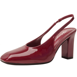 漆皮红色包头高跟凉鞋春夏亨特红女鞋一字带方头粗跟包头凉单鞋