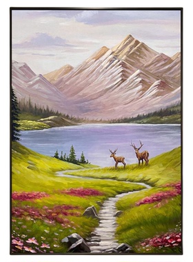 轻奢现代纯手绘金山油画挂画客厅装饰画高级感立体肌理风景画手工
