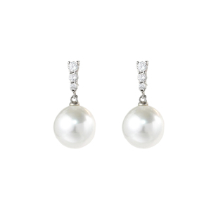 西大班经典戴妃施家澳白珍珠耳钉轻奢高级感耳饰闪钻耳针耳环