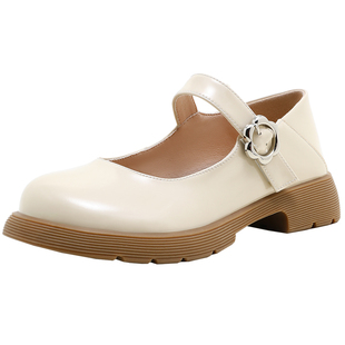 PM厚底玛丽珍小皮鞋女2025年秋新款白色复古日系法式甜酷平底单鞋