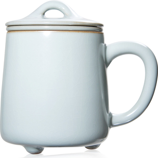 雅瓷 汝窑怀远杯 汝窑茶杯带滤茶水分离办公杯陶瓷泡茶杯带盖水杯