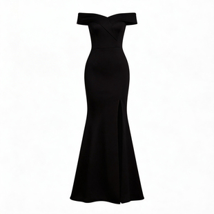 一半盛装2026年新款女孩成年礼礼服一字肩高级黑色鱼尾艺考晚礼服