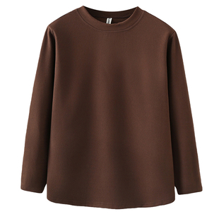 秋冬大码纯色长袖T恤女双面绒内搭上衣胖mm遮肚子正肩加绒打底衫