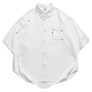 wtmp夏季日系复古口袋刺绣设计短袖衬衫男女潮牌宽松休闲百搭衬衣